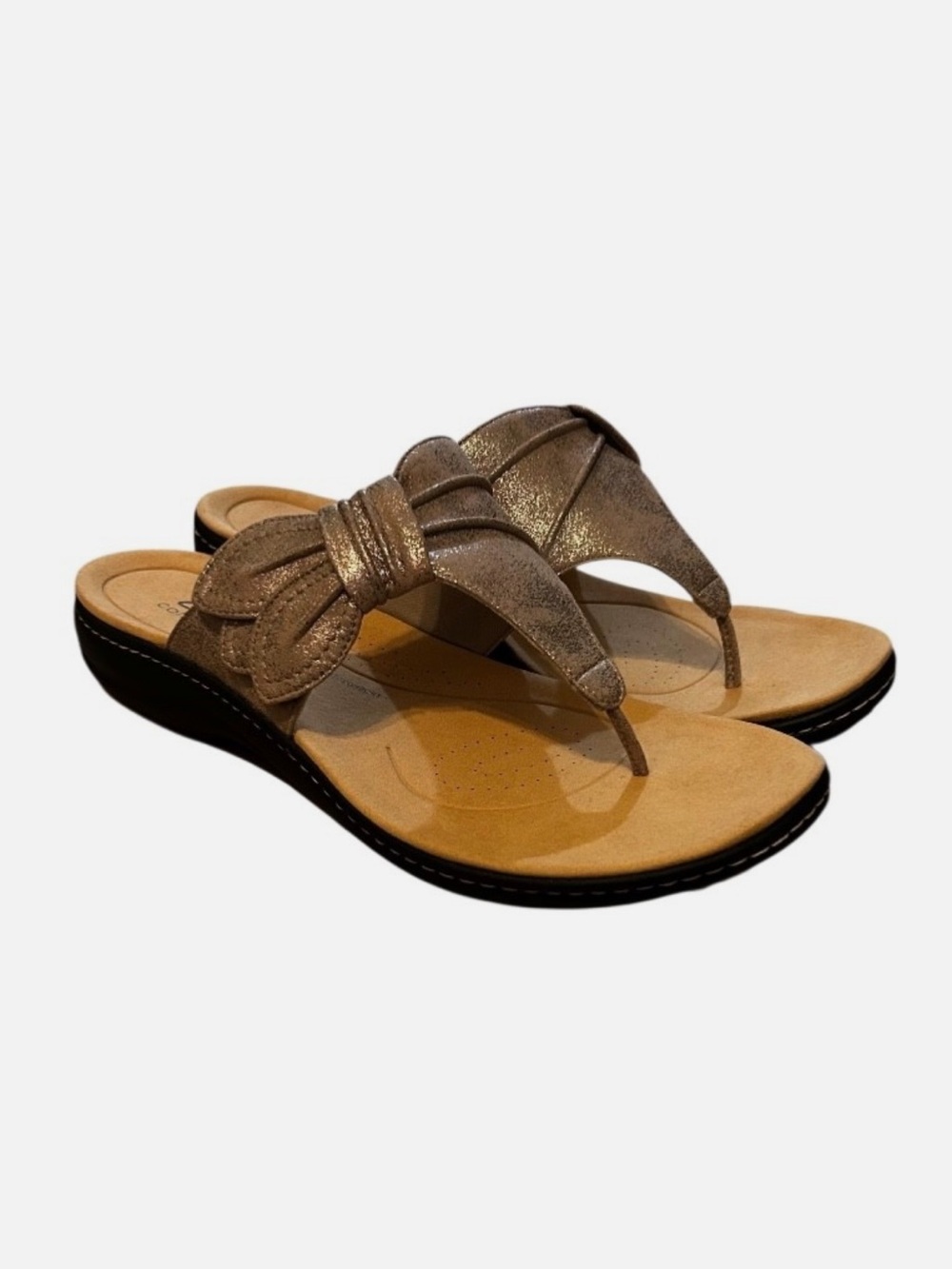Clarks Laurieann Rae thong sandals in a metallic taupe Size 12 Wide Width New - Picture 3 of 6